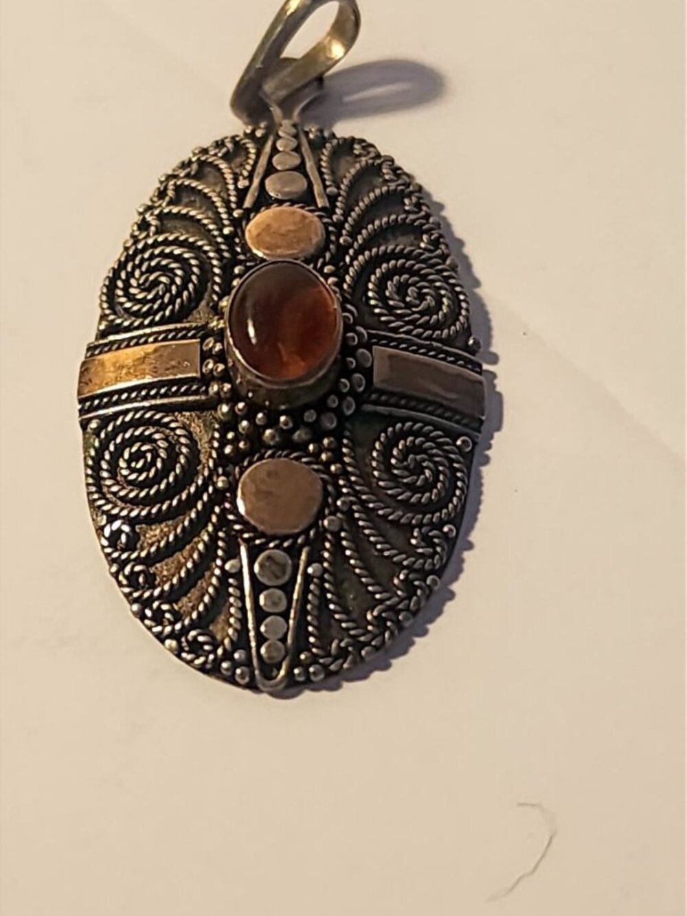 Vintage VJA Signed Sterling Silver Mixed-Metal Filigree Pendant 3 1/2 cm